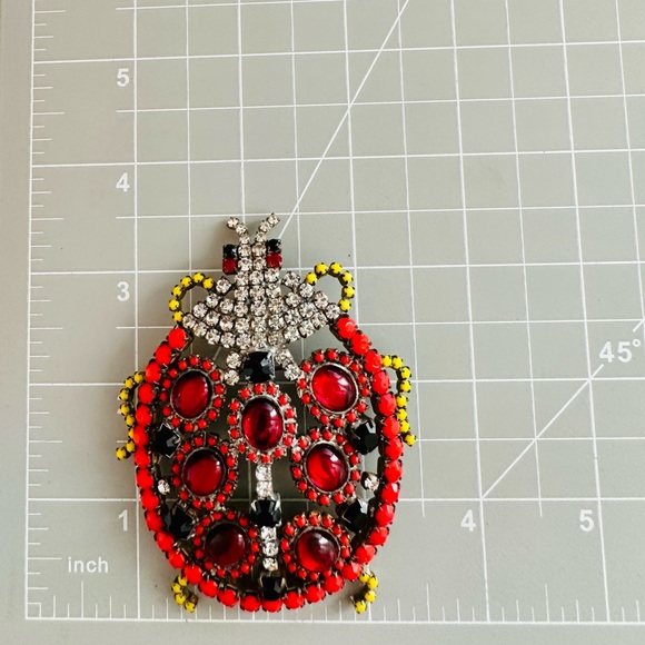 🐞 Huge Vintage Rhinestone Crystal Ladybug brooch - Picture 10 of 13